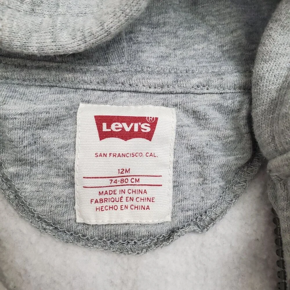 Levis Baby Zip-Up‎ Hoodie Gray 12M Cotton/Polyester Blend